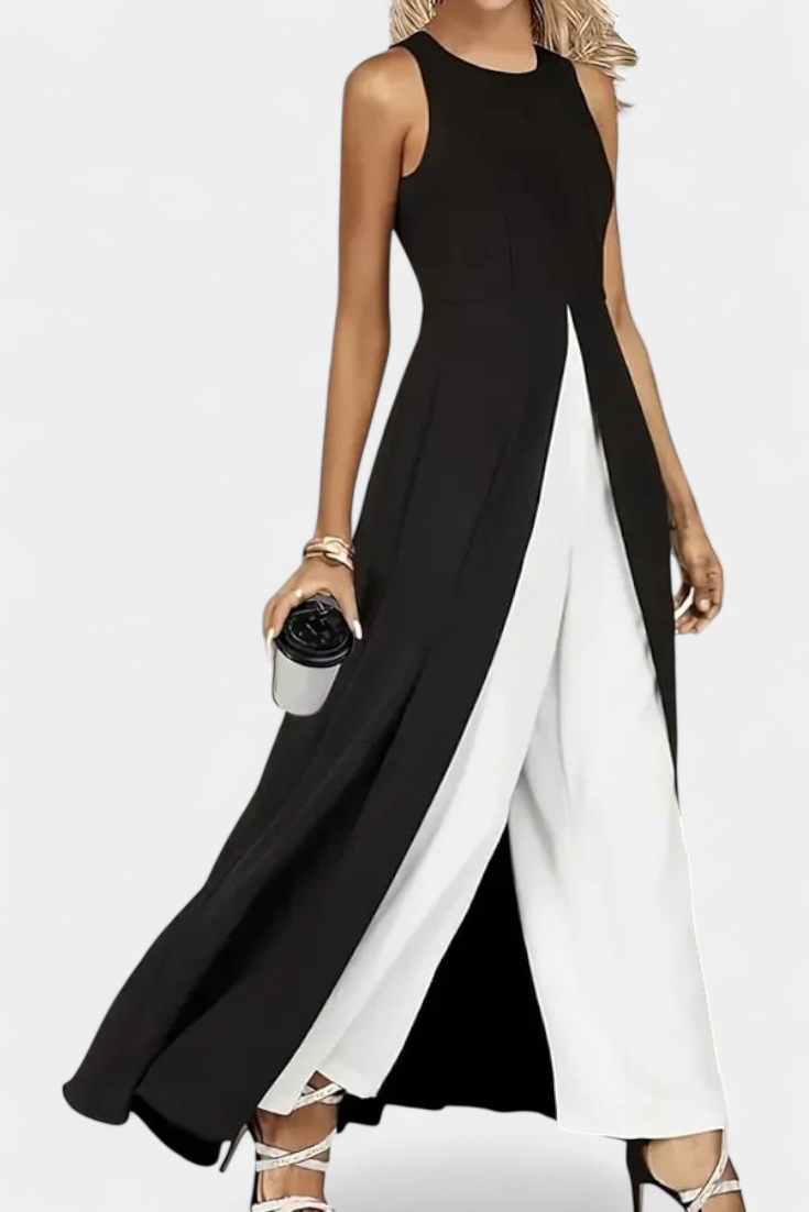 Alicia Conjunto Elegante Bicolor sin Mangas con Pantalones Amplios