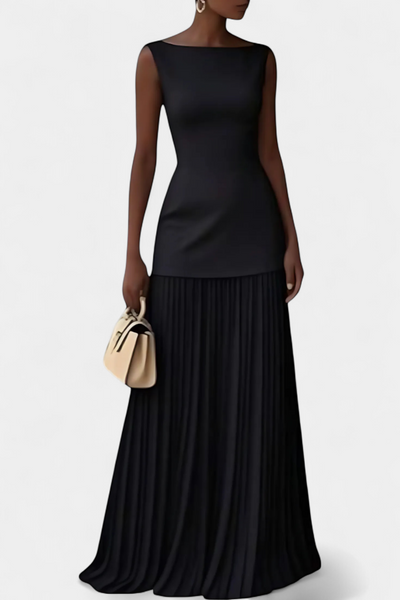 Maxi Vestido de Noche de Gasa con Pliegues Silvana