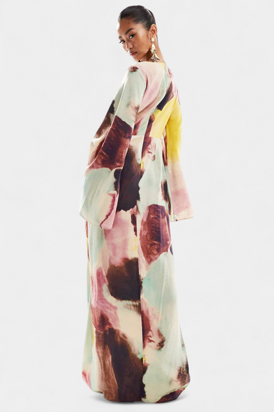 Dana Vestido Maxi con Estampado Acuarela y Detalle Frontal Torcido