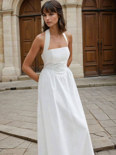 Ayşe® | Vestido Largo A Línea de Algodón y Lino Simple y Chic