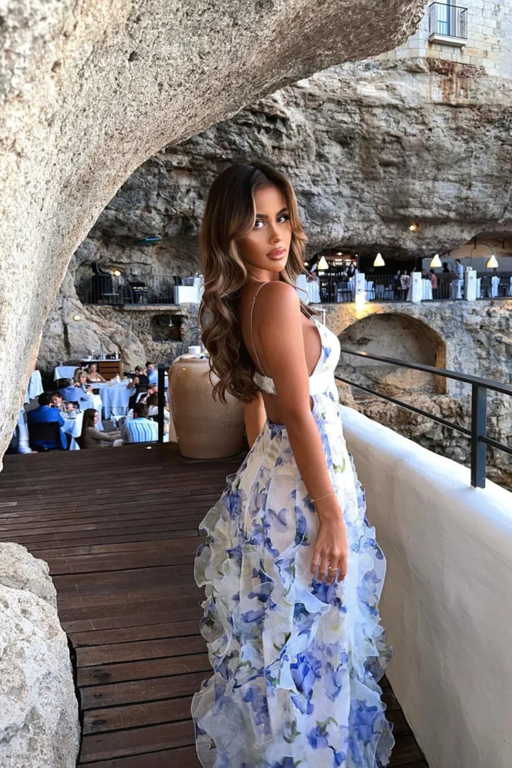 Florentia™ – Vestido Maxi Floral con Falda en Capas