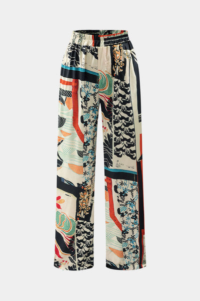 Arce Pantalones de Cintura Alta con Estampado Floral y Corte Recto
