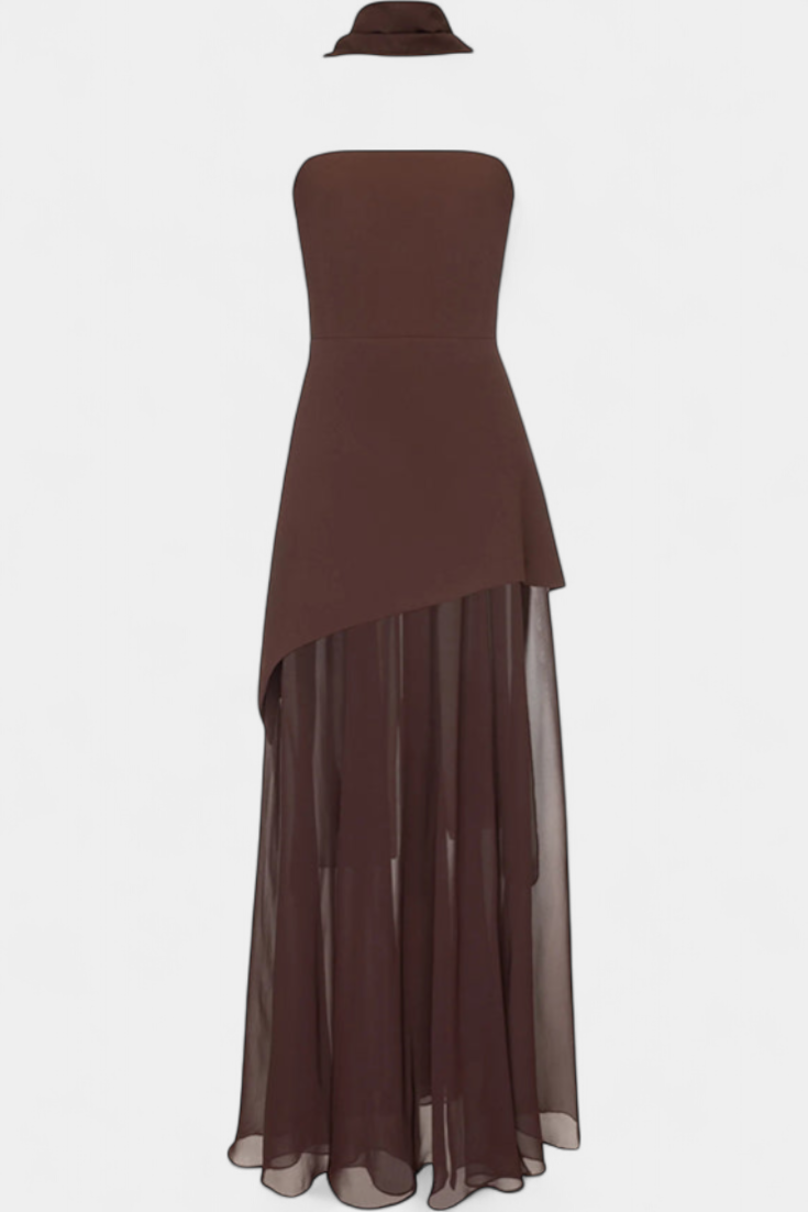 Celaena Vestido Maxi Chiffon Off Shoulder con Abertura Lateral