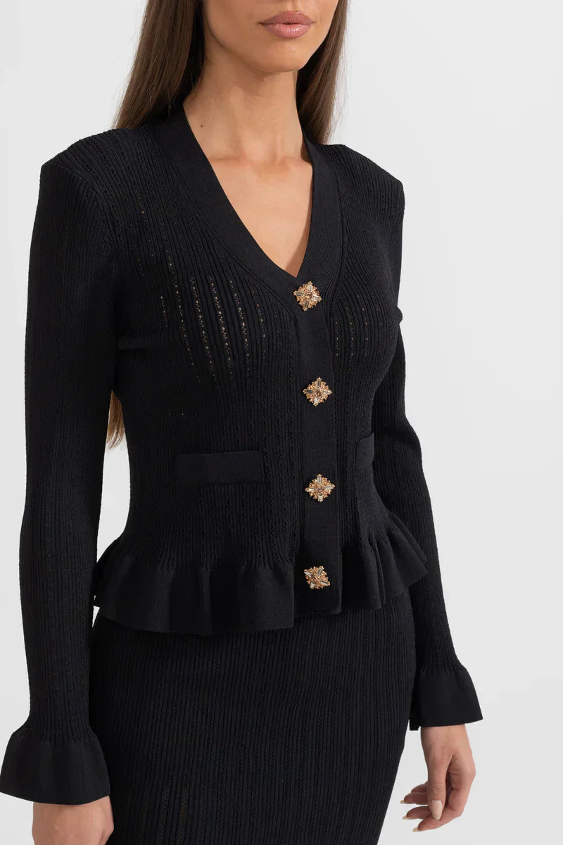 Prudence Conjunto de Vestido Midi de Punto Elegante con Top de Botones