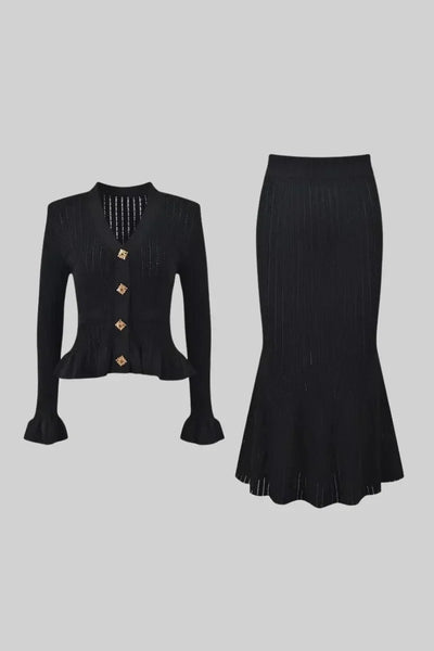 Prudence Conjunto de Vestido Midi de Punto Elegante con Top de Botones