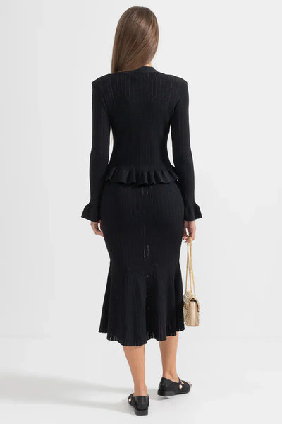 Prudence Conjunto de Vestido Midi de Punto Elegante con Top de Botones