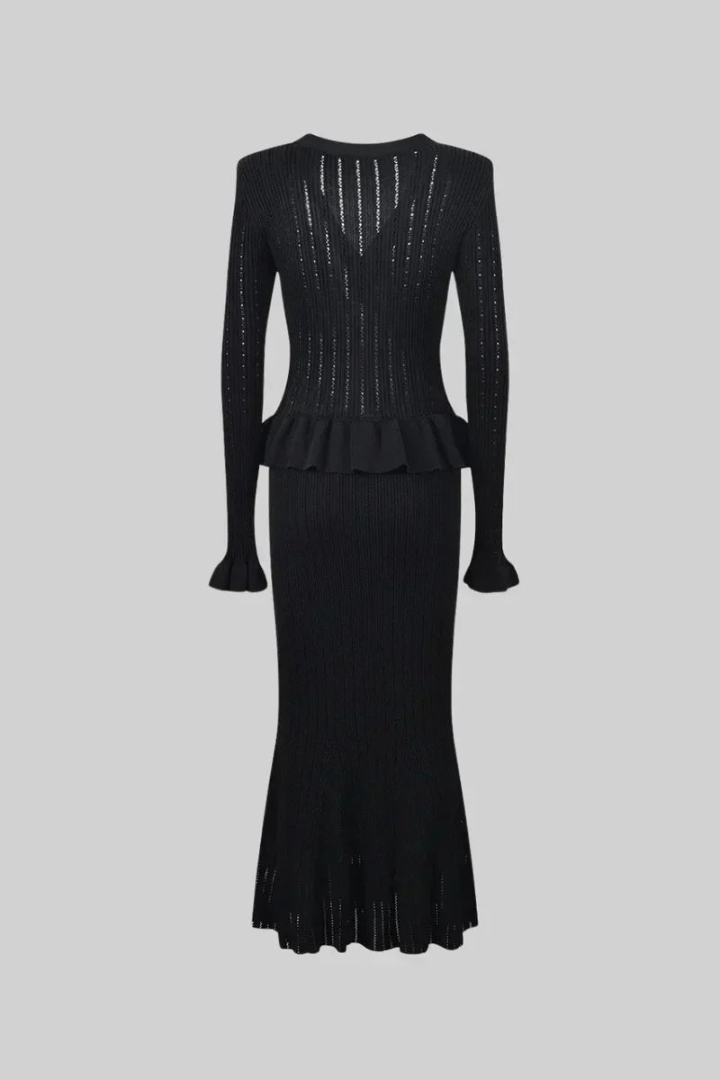 Prudence Conjunto de Vestido Midi de Punto Elegante con Top de Botones