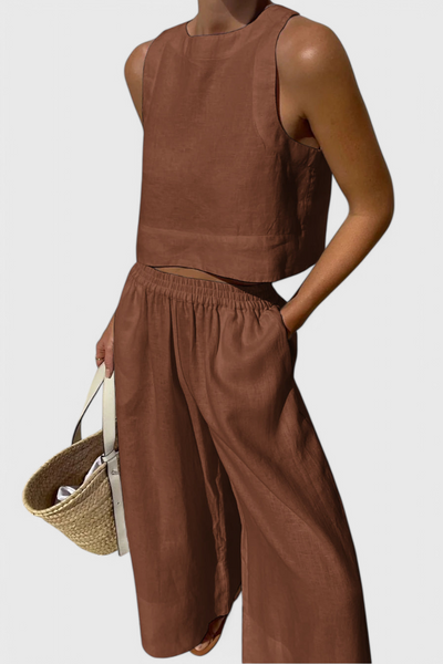 Avelina Conjunto Minimalista de Algodón y Lino Liviano