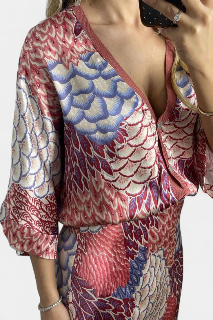 Conjunto Floral Suave de Blusa y Falda de Cola de Pez Shae