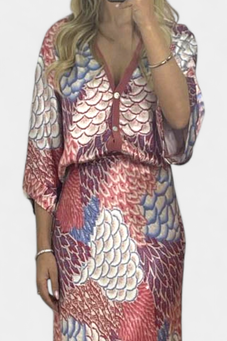 Conjunto Floral Suave de Blusa y Falda de Cola de Pez Shae