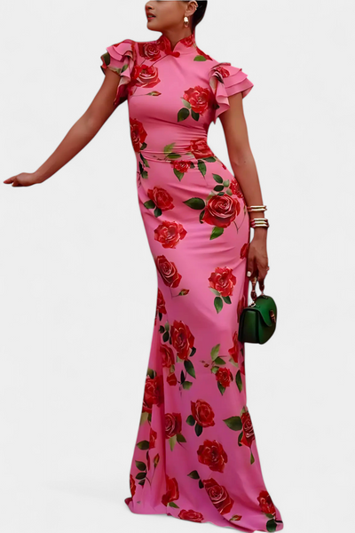 Vestido Qipao Elegante Mayra con Estampado de Rosas