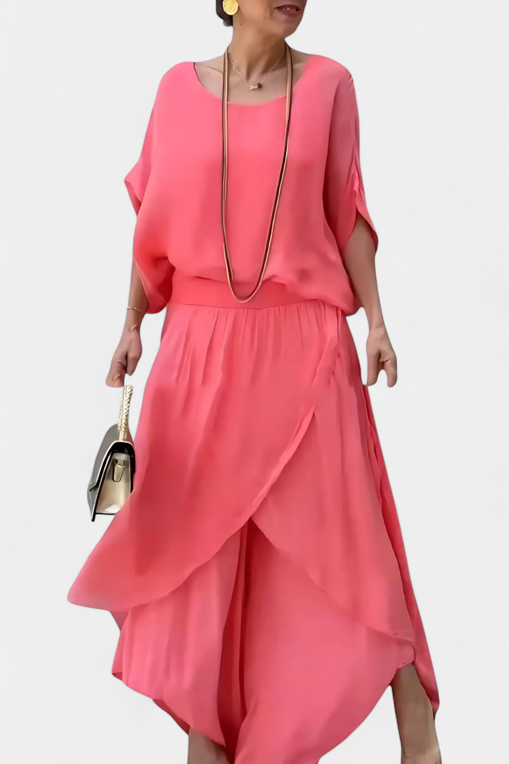Conjunto de Dos Piezas Maravilla: Top Holgado y Falda Asimétrica