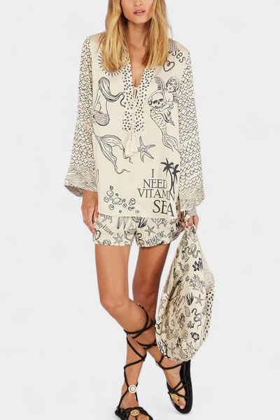 Conjunto Camisero Estampado Amalia con Short Elástico