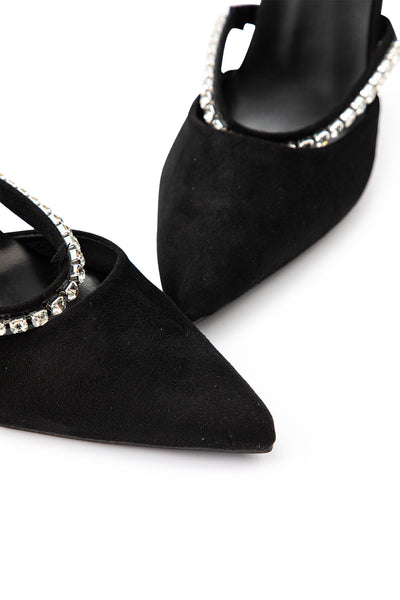 Sandalias de tacón alto con punta afilada y detalles de strass