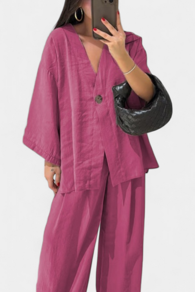 Eli Conjunto Oversize: Top de Cuello en V y Pantalón Recto