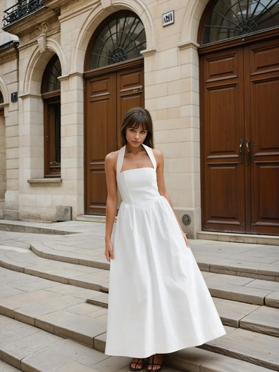 Ayşe® | Vestido Largo A Línea de Algodón y Lino Simple y Chic