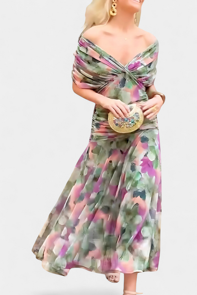 Vestido Largo Alondra con Estampado Floral y Escote en V
