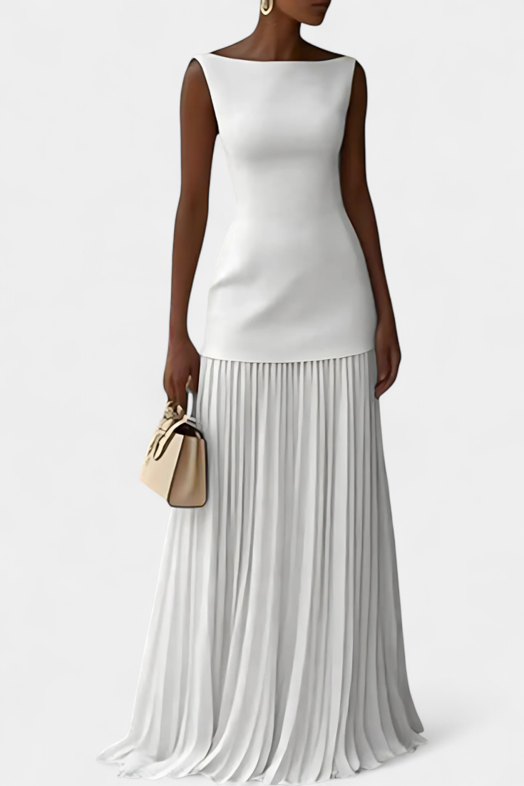Maxi Vestido de Noche de Gasa con Pliegues Silvana