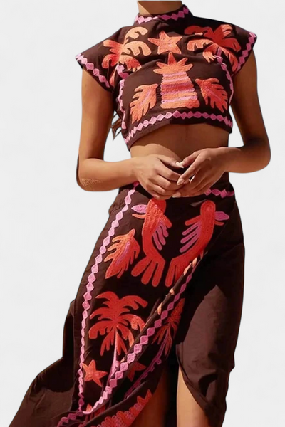 Sloan Conjunto de Top y Falda Cortada Palmera de Coco