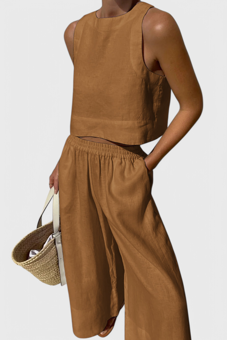 Avelina Conjunto Minimalista de Algodón y Lino Liviano