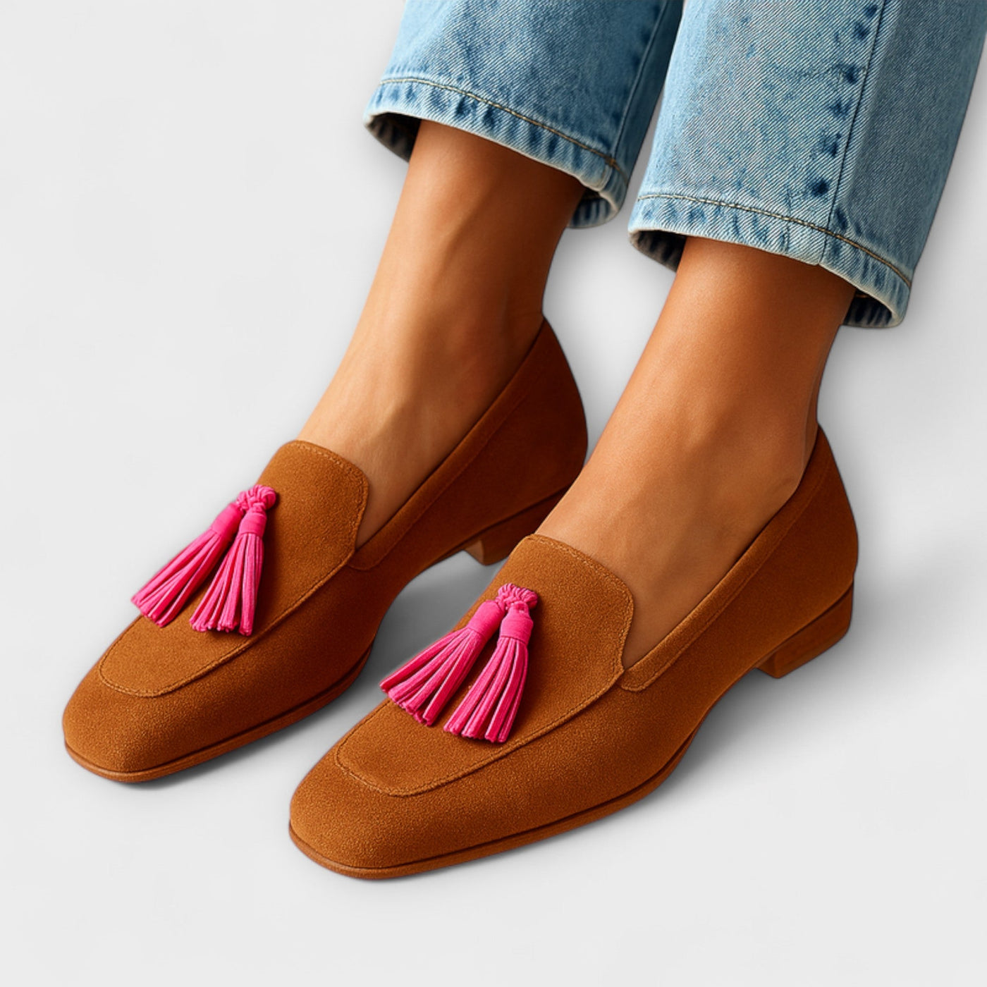 Mocasines de Ante Rosa con Borlas Elegantes