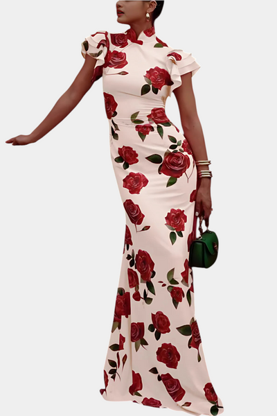 Vestido Qipao Elegante Mayra con Estampado de Rosas