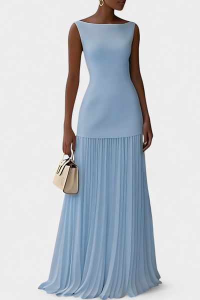 Maxi Vestido de Noche de Gasa con Pliegues Silvana