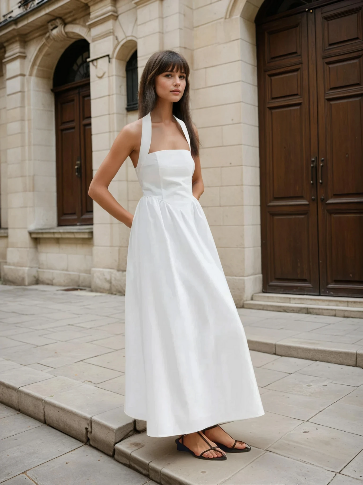 Ayşe® | Vestido Largo A Línea de Algodón y Lino Simple y Chic