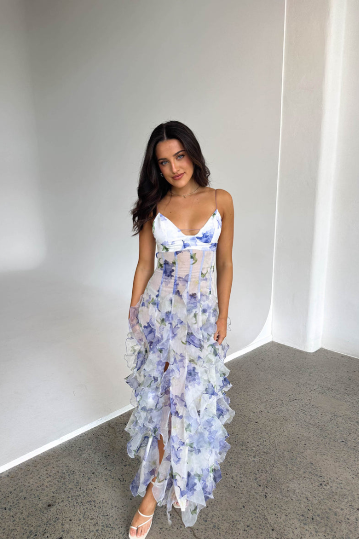 Florentia™ – Vestido Maxi Floral con Falda en Capas