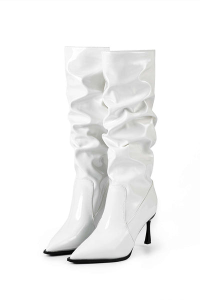 Botas de Cuero Sintético con Detalles Plisados y Punta Afilada