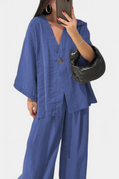 Eli Conjunto Oversize: Top de Cuello en V y Pantalón Recto