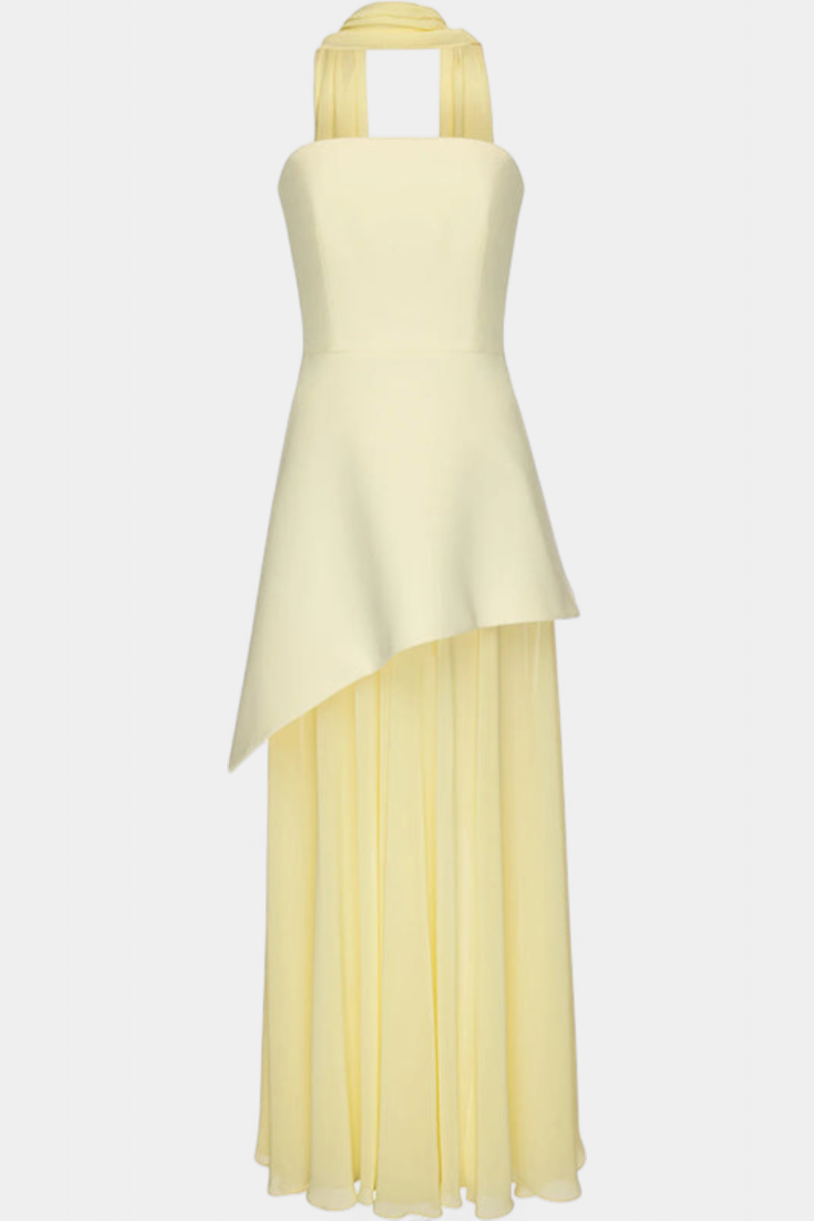 Celaena Vestido Maxi Chiffon Off Shoulder con Abertura Lateral