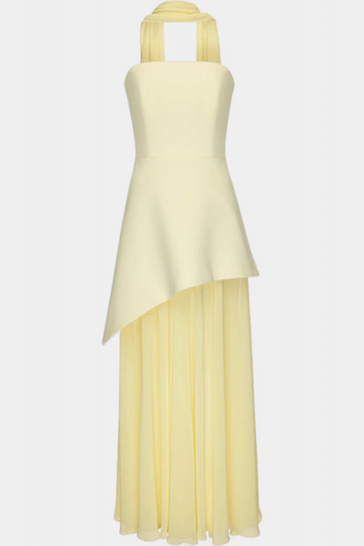 Celaena Vestido Maxi Chiffon Off Shoulder con Abertura Lateral