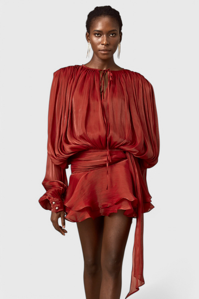 Aurore Mini Dress with Ruffles and Full Pleats