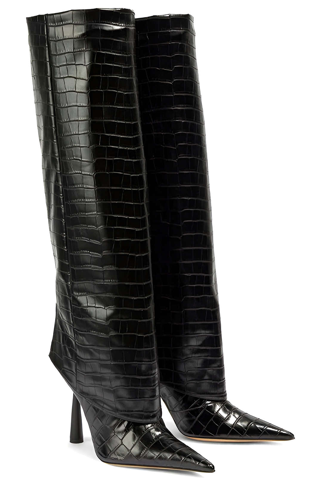 Botas de Tacón Alto de Cuero Sintético con Diseño de Cocodrilo y Punta Afilar