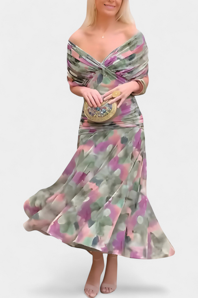 Vestido Largo Alondra con Estampado Floral y Escote en V