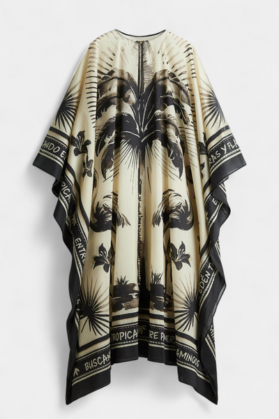 Kaftán Oversized Guadalupe con Estampado de Flamencos y Palmeras