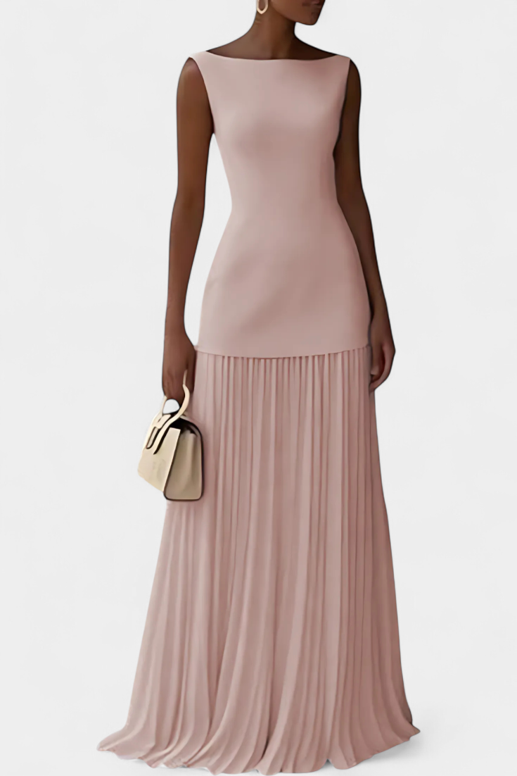 Maxi Vestido de Noche de Gasa con Pliegues Silvana