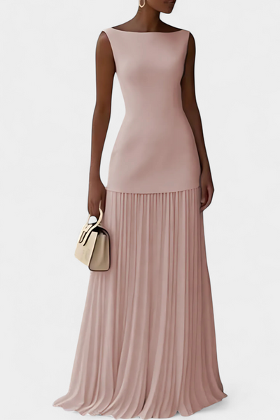 Maxi Vestido de Noche de Gasa con Pliegues Silvana