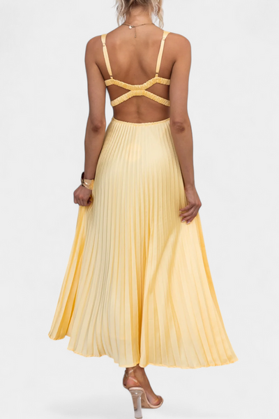 Teresa® | Vestido Plisado con Tirantes Arlena y Espalda Cruzada