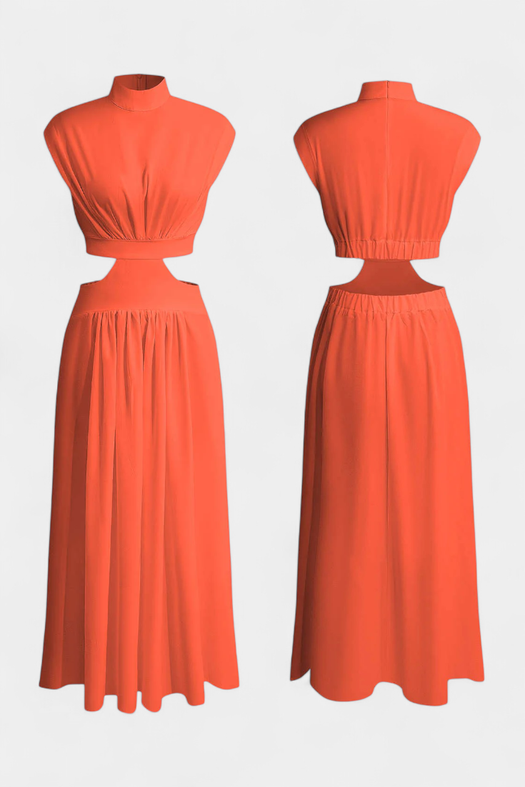 Conjunto Largo Minimalista Jocelyn con Escote Alto y Abertura Lateral