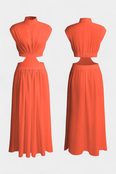 Conjunto Largo Minimalista Jocelyn con Escote Alto y Abertura Lateral