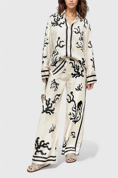 Nazaret Conjunto de Pantalón Ancho con Diseño Artístico