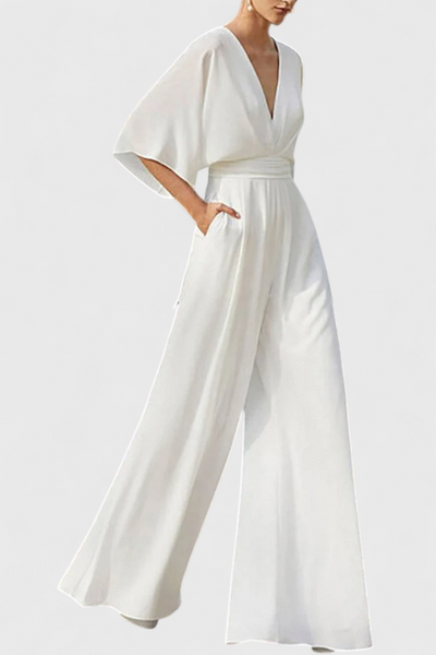 Mono Largo Elegante Isaura con Pierna Ancha y Escote en V