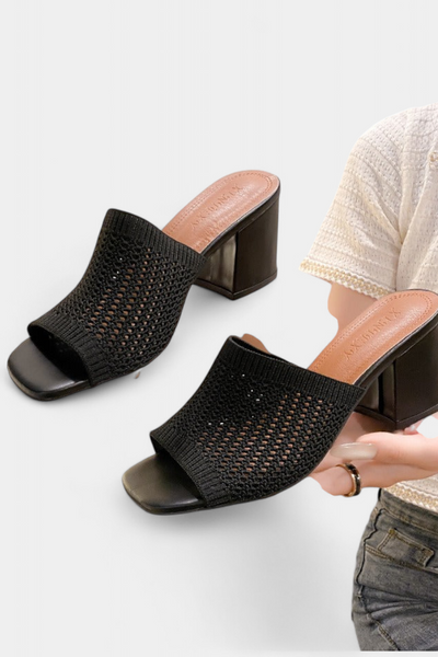 Sandalias de Tacón Christy con Malla Transpirable y Diseño Cuadrado