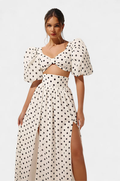 Conjunto Sherine de Falda y Top de Lunares con Mangas Voladas