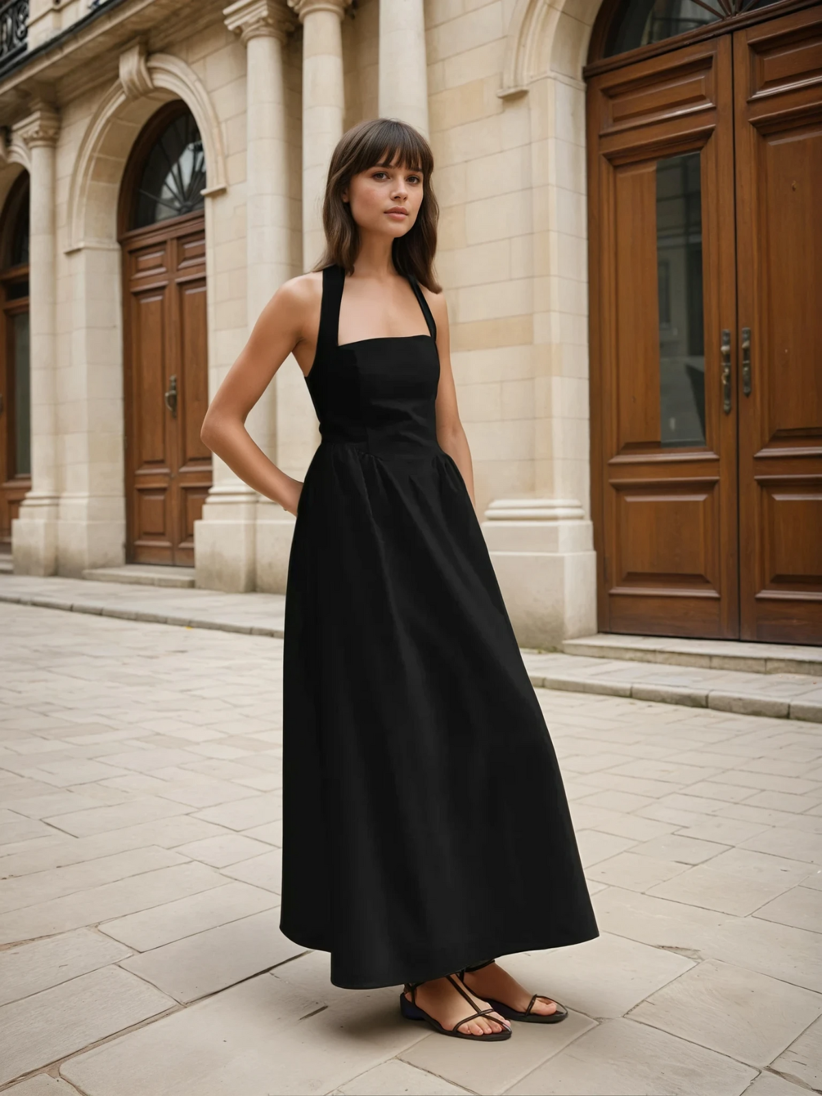 Ayşe® | Vestido Largo A Línea de Algodón y Lino Simple y Chic