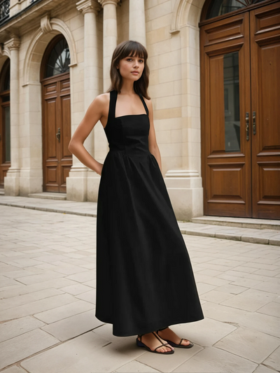 Ayşe® | Vestido Largo A Línea de Algodón y Lino Simple y Chic