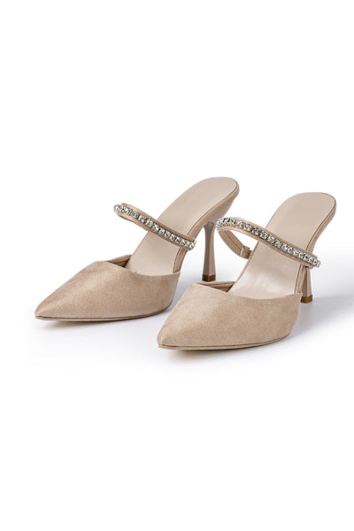 Sandalias de tacón alto con punta afilada y detalles de strass