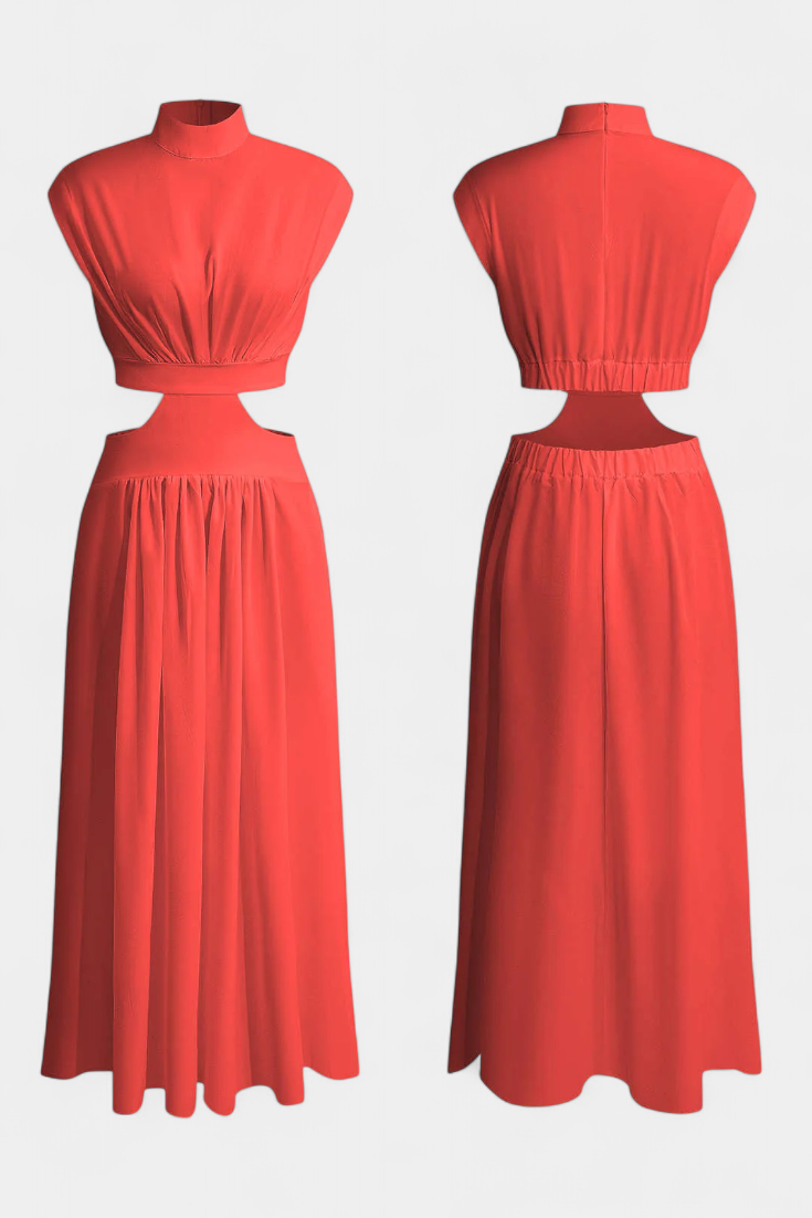 Conjunto Largo Minimalista Jocelyn con Escote Alto y Abertura Lateral